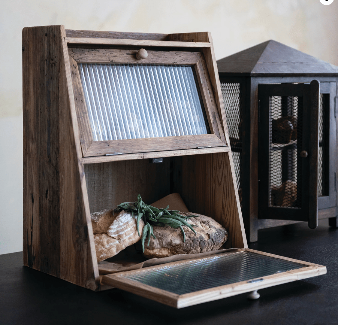 Wood Wall Cabinet with Fluted Glass Doors - Veranda Cafe & Mercantile