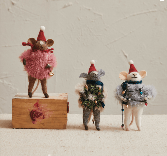 Wool Felt Mouse with Faux Fur Sweater - Veranda Mercantile
