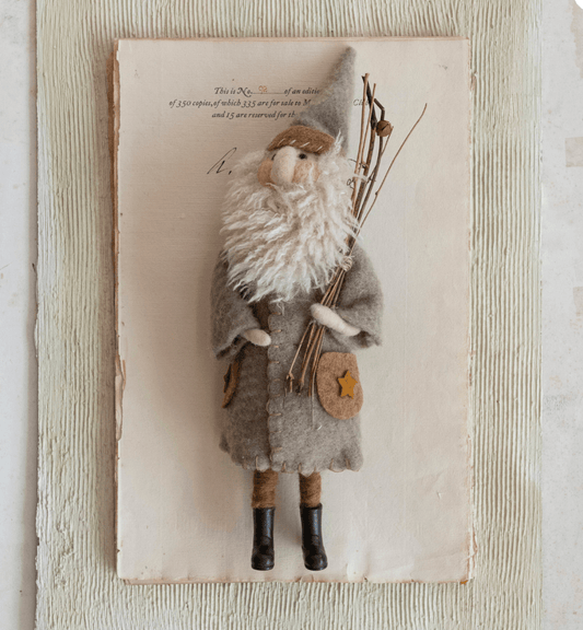 Wool Felt Santa with Twigs and Jingle Bells - Veranda Mercantile
