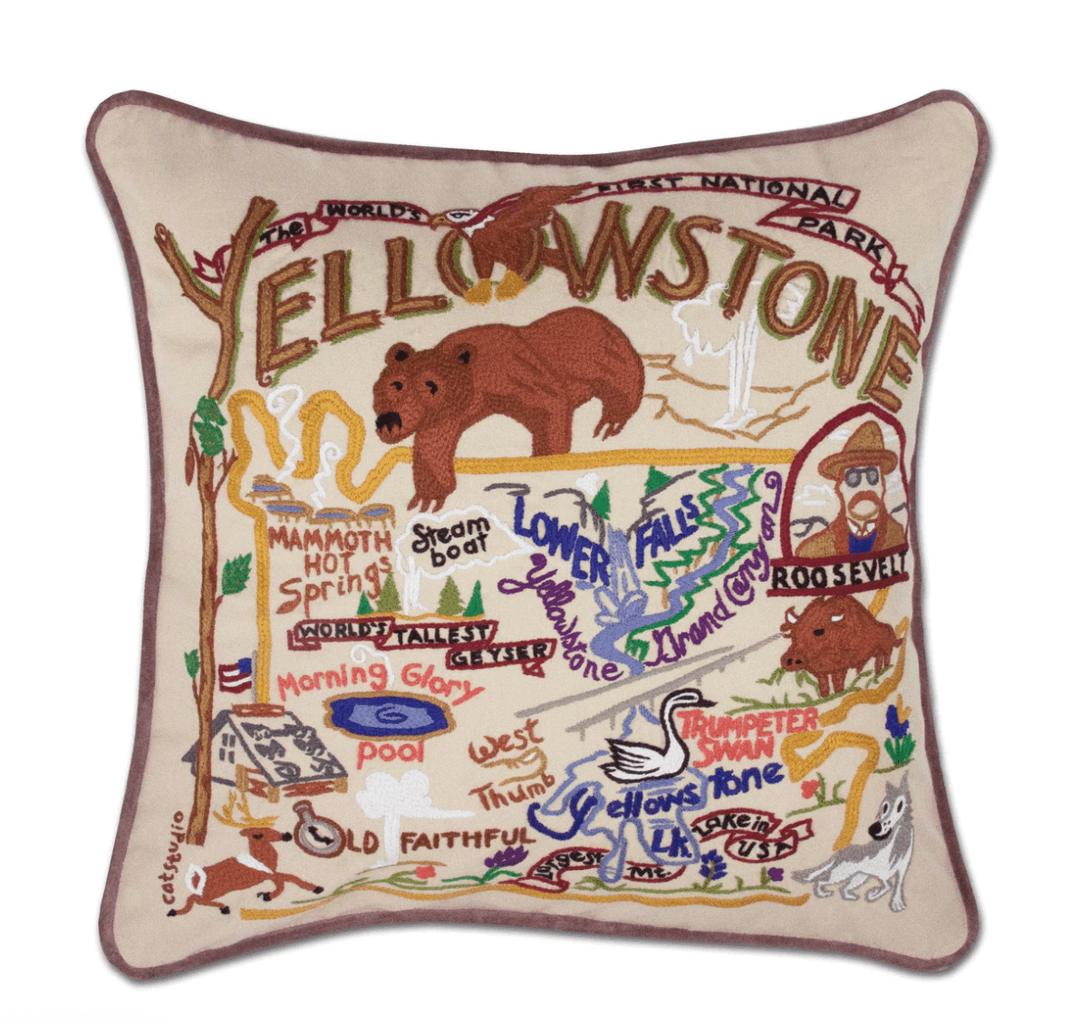 Yellowstone Hand - Embroidered Pillow - Veranda Cafe & Mercantile